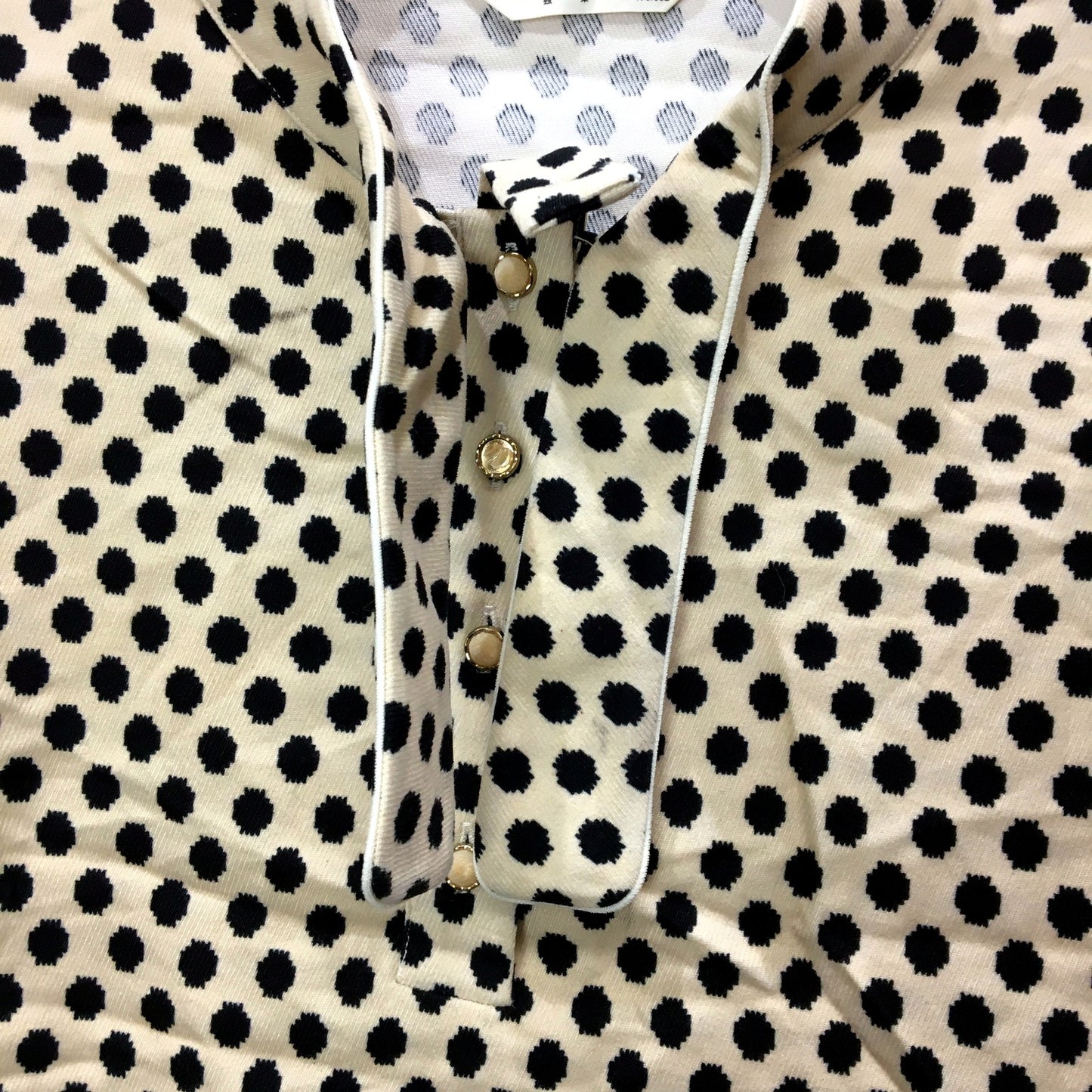 Dushu Womens Polka Dot Button Up Casual Blouse Shirt Beige/Black Size XXL