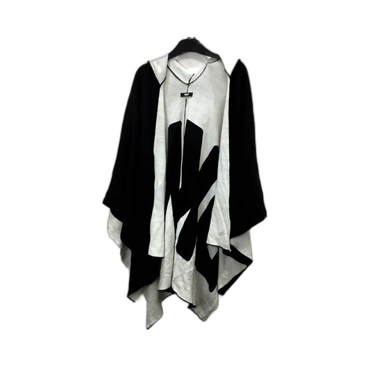 DKNY Womens Oversized Geometric Hooded Poncho Shawl Black and White Size One