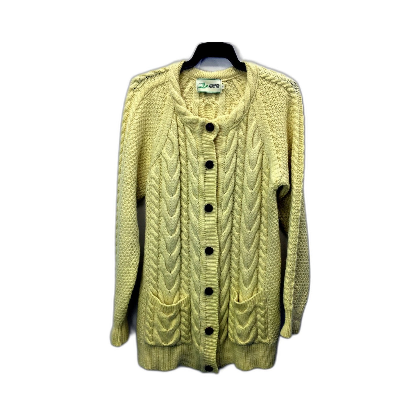 Original Aran Co. Womens Cable Knit Button-Down Sweater Light Yellow Size M