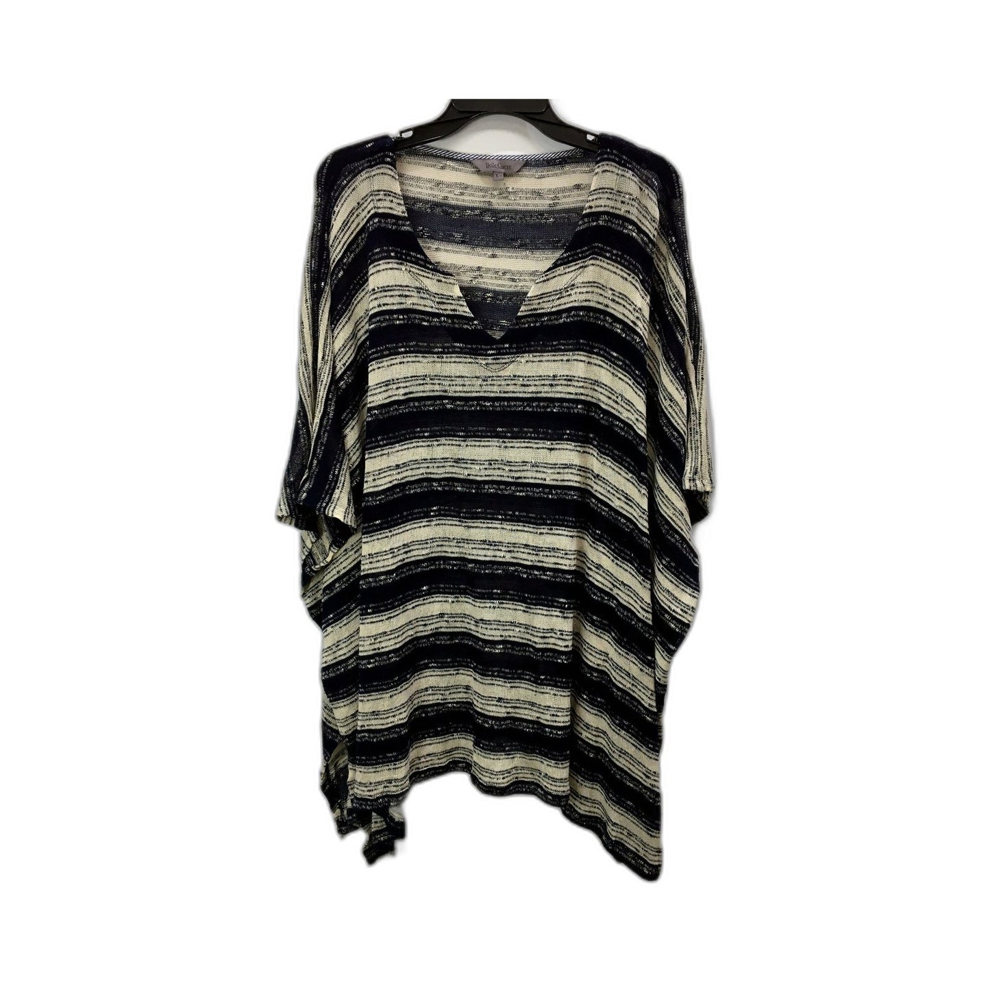 Belle Curve Womens Striped Poncho Oversized Loose Fit Black and Beige Size L+