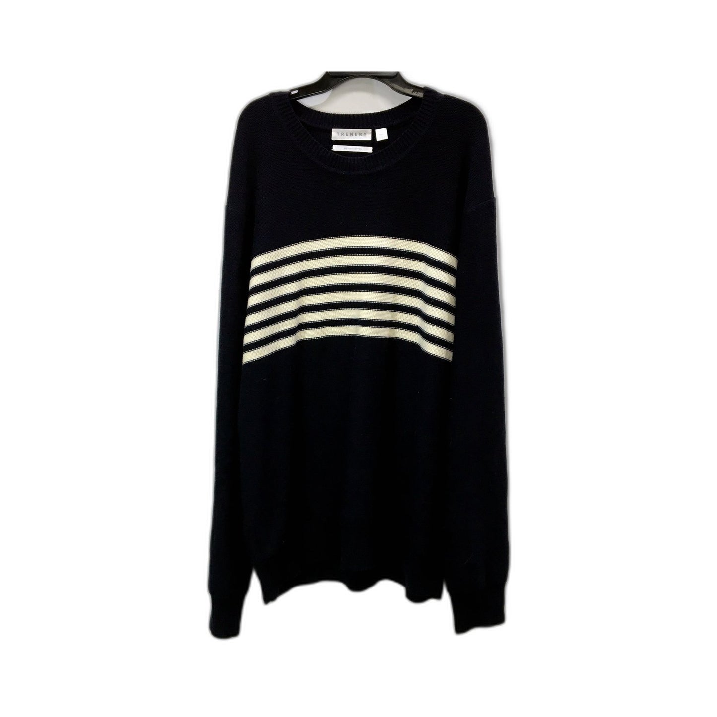 Trenery Mens Pullover Sweater Striped Black and Cream Wool Cotton Size XXL