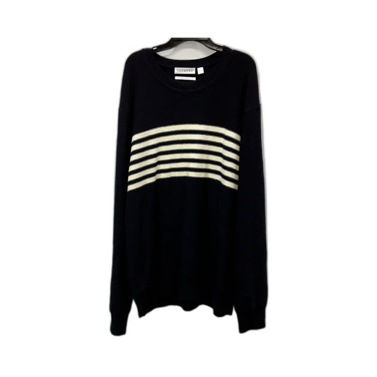 Trenery Mens Pullover Sweater Striped Black and Cream Wool Cotton Size XXL