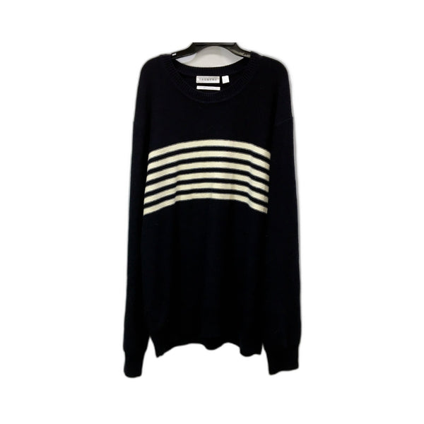 Trenery Mens Pullover Sweater Striped Black and Cream Wool Cotton Size XXL