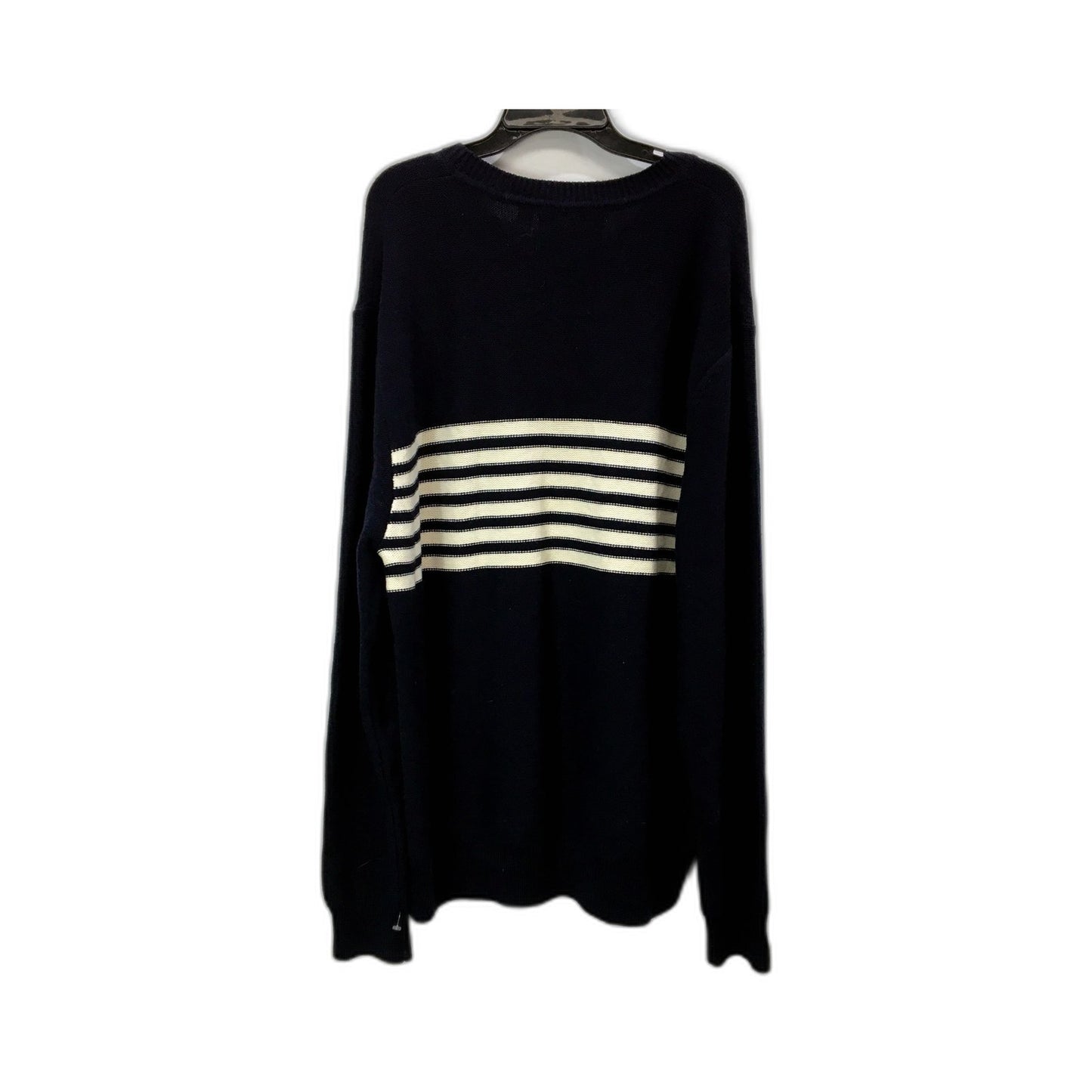 Trenery Mens Pullover Sweater Striped Black and Cream Wool Cotton Size XXL