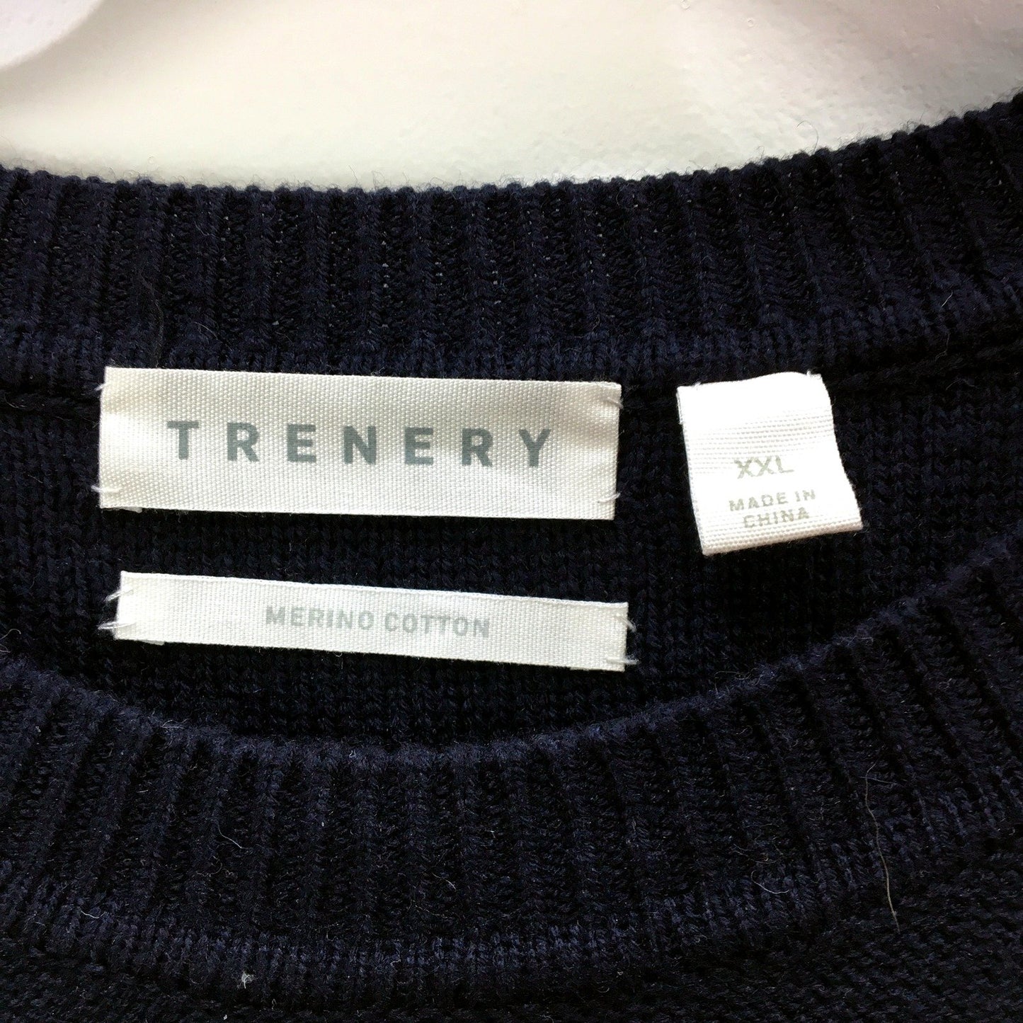 Trenery Mens Pullover Sweater Striped Black and Cream Wool Cotton Size XXL