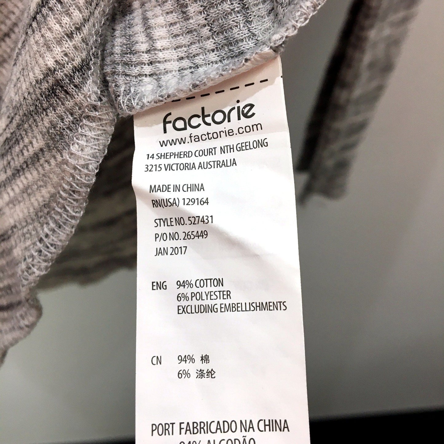 Factorie Womens Pullover Sweatshirt Waffle Texture Light Grey Marle Size S NEW
