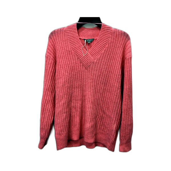 Ribbed Knit V-Neck Pullover Sweater Womens in Pink, Size M NEW