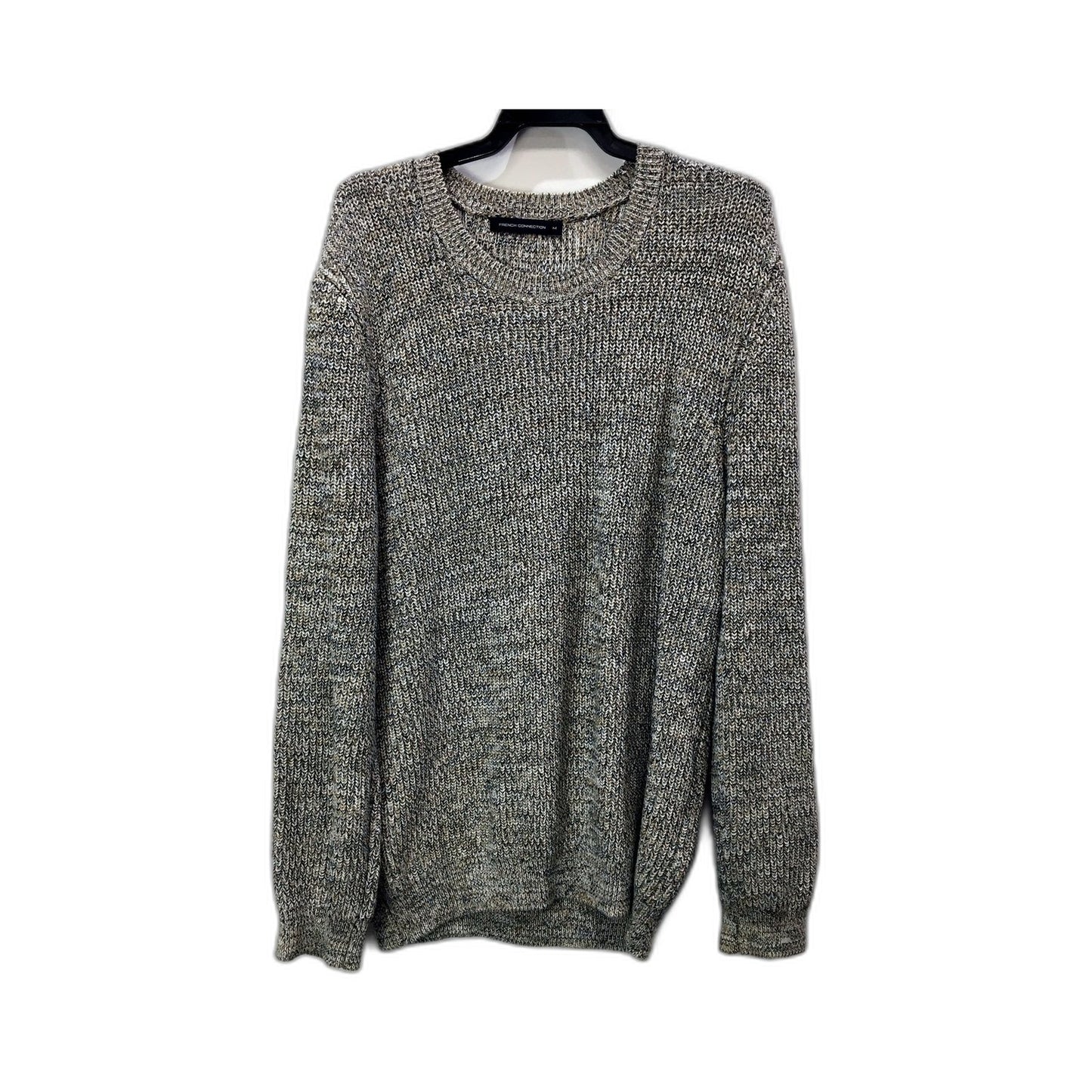 French Connection Mens Marled Knit Pullover Sweater in Gray/Beige, Size M NEW