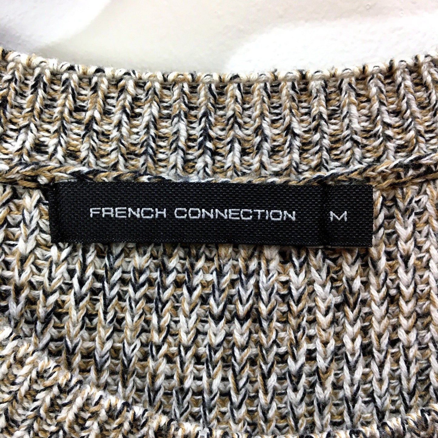 French Connection Mens Marled Knit Pullover Sweater in Gray/Beige, Size M NEW
