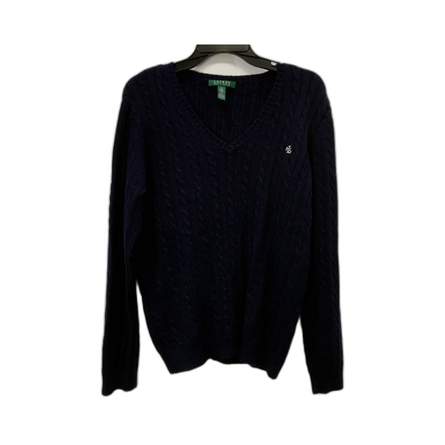 Ralph Lauren Mens Navy Blue Cable Knit V-Neck Pullover Sweater Size XL