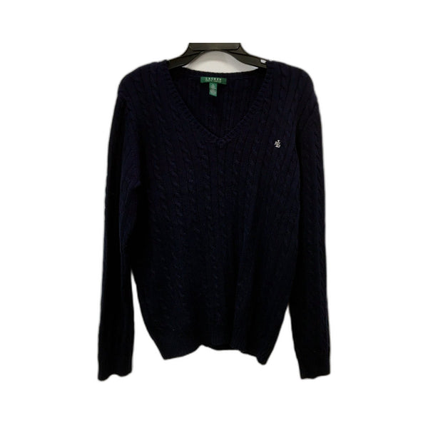 Ralph Lauren Mens Navy Blue Cable Knit V-Neck Pullover Sweater Size XL