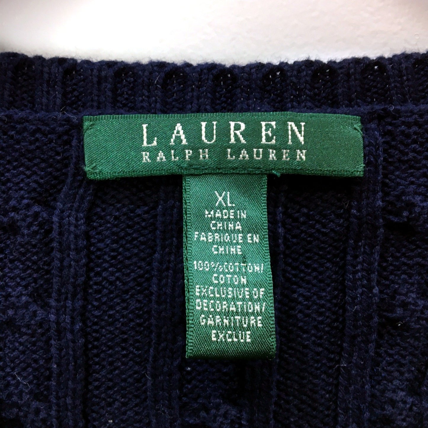 Ralph Lauren Mens Navy Blue Cable Knit V-Neck Pullover Sweater Size XL