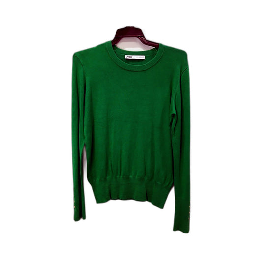 Zara Womens Green Knit Pullover Sweater Comfortable Cozy Soft Size M