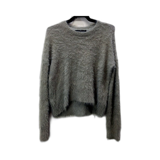 Decjuba Womens Fuzzy Acrylic Pullover Sweater in Grey, Soft Cozy Knit Jumper