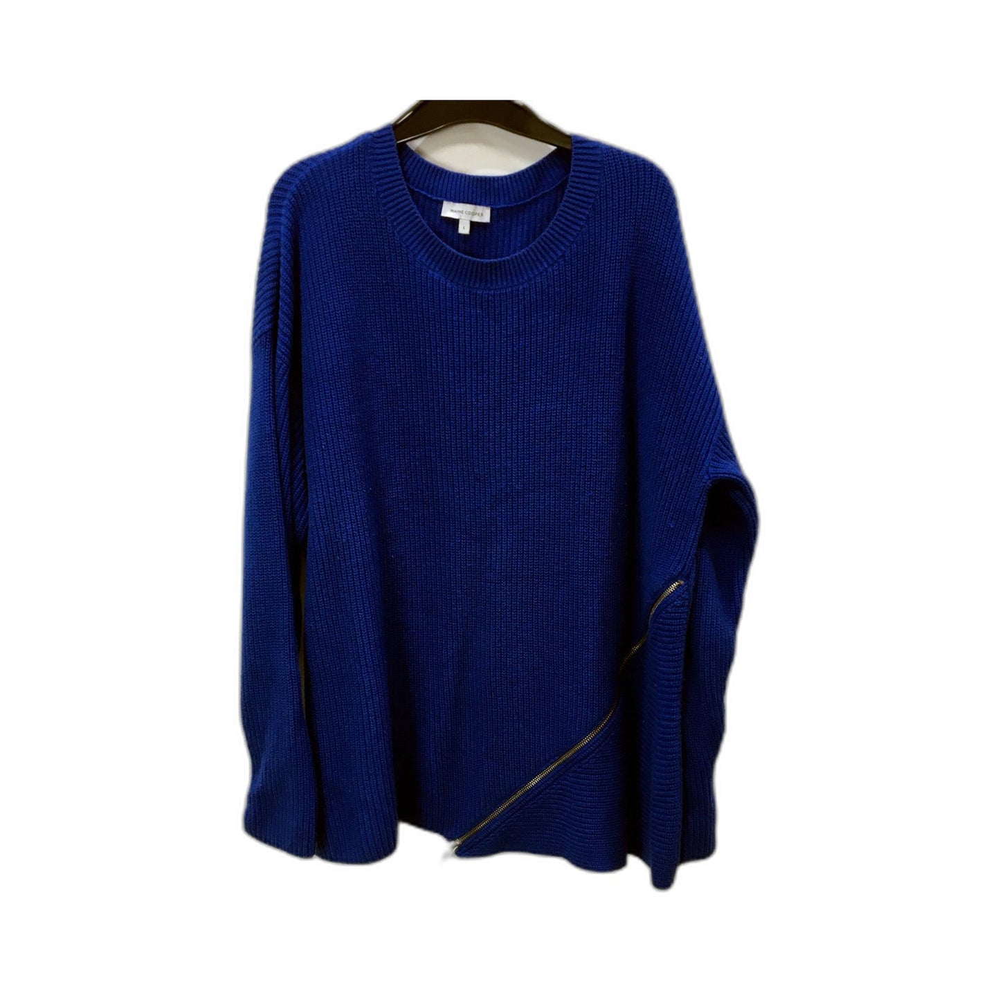 Wayne Cooper Womens Blue Knit Pullover Sweater with Zipper detial, Size L