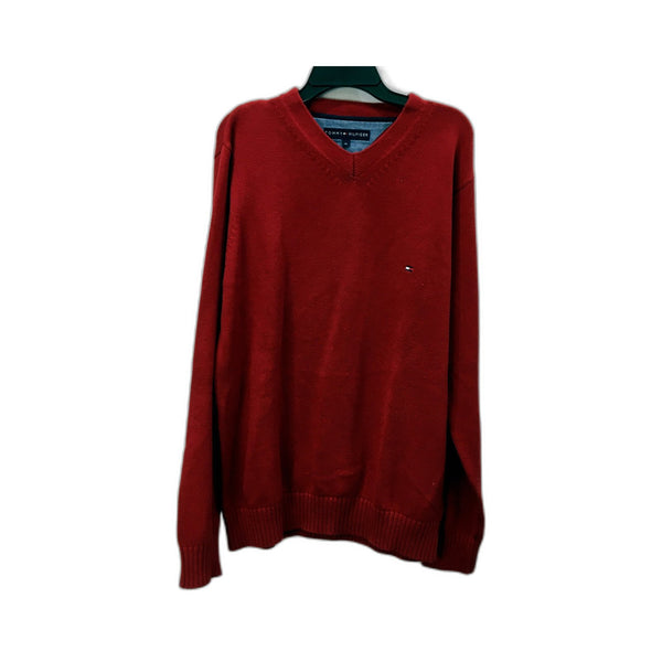 Tommy Hilfiger Mens V-Neck Cotton Pullover Sweatshirt in Red, Size M