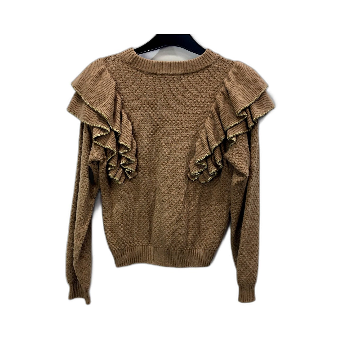Country Road Womens Ruffle Trim Pullover Sweater in Tan Size 10