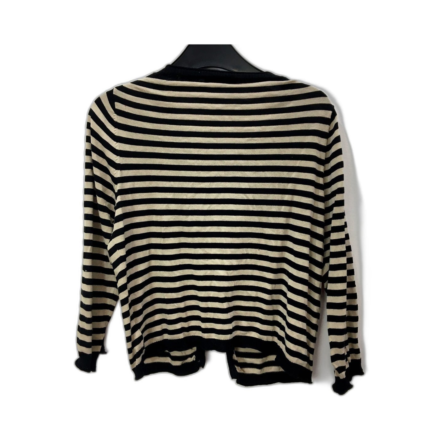 Anna Thomas Womens Striped Cotton Cardigan Sweater Black and Beige Size 1
