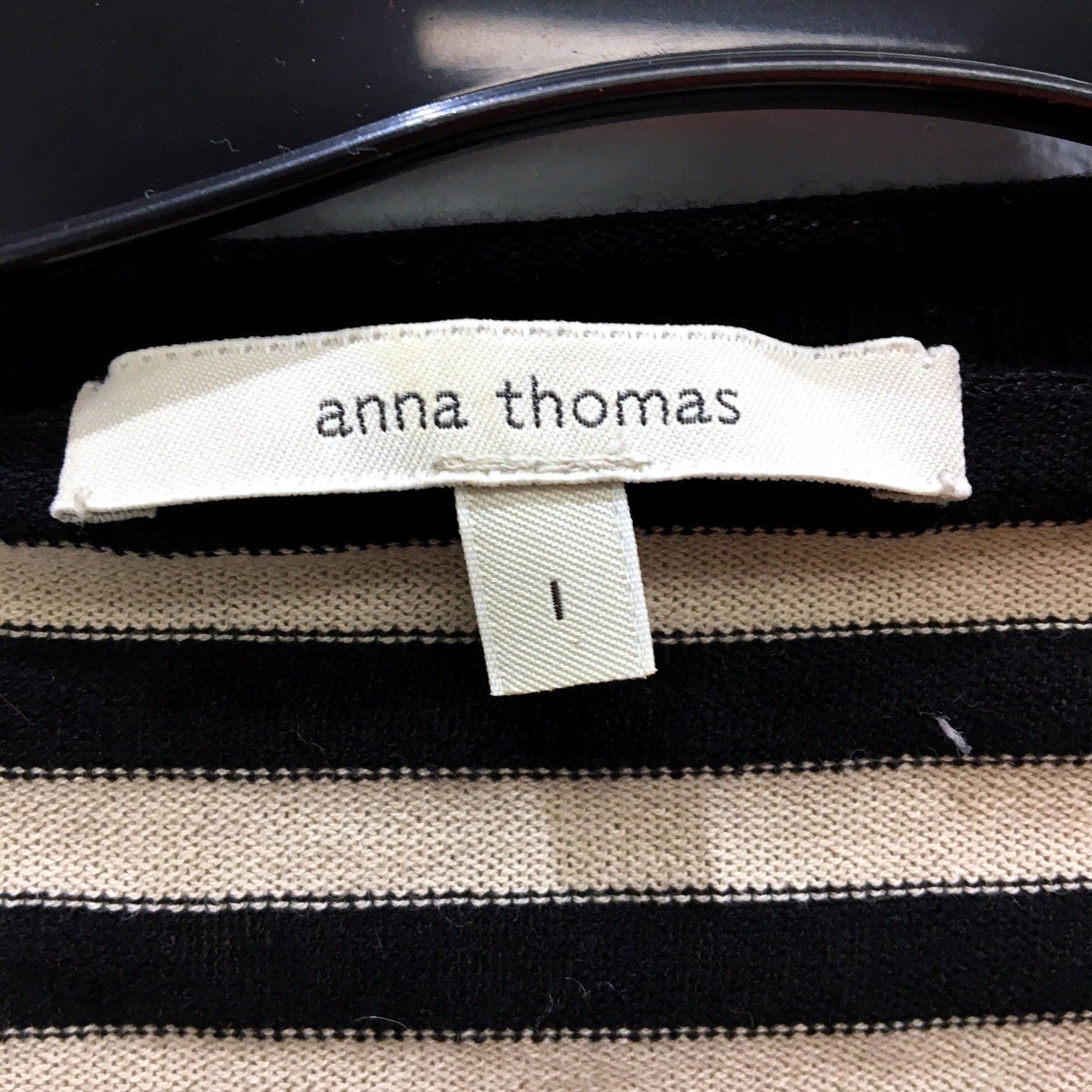 Anna Thomas Womens Striped Cotton Cardigan Sweater Black and Beige Size 1