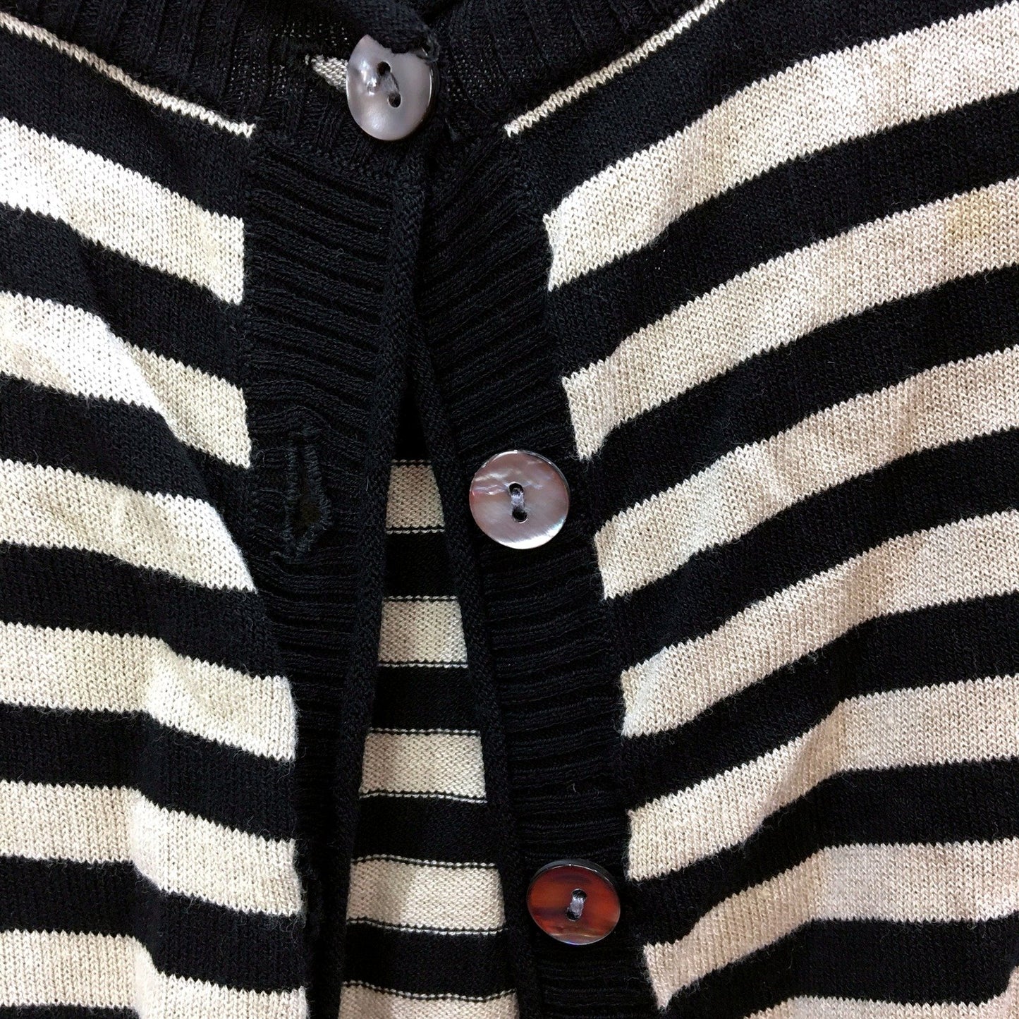 Anna Thomas Womens Striped Cotton Cardigan Sweater Black and Beige Size 1