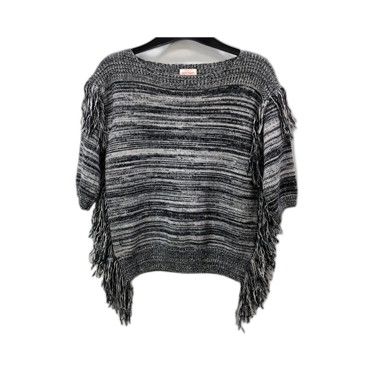 Gorman Womens Fringed Knit Pullover Sweater in Black and Gray, Size 6