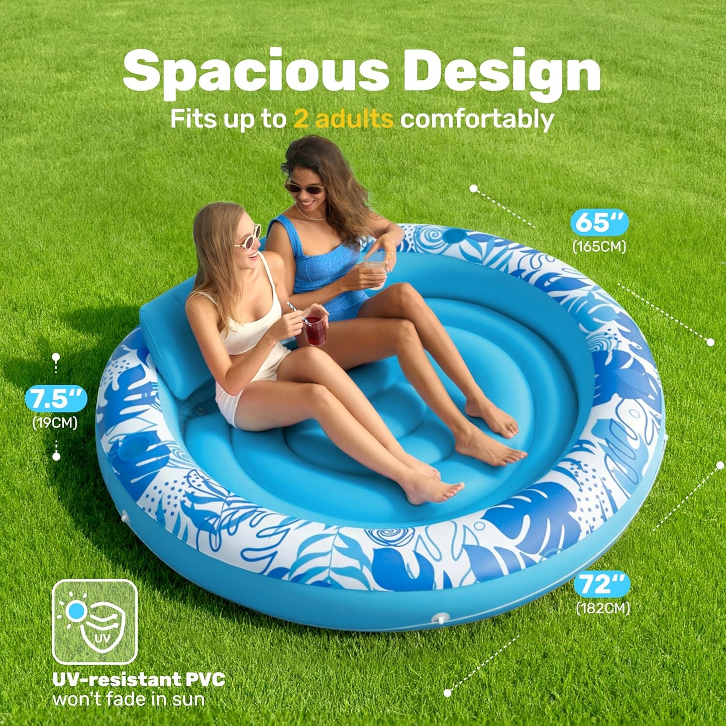 Sloosh Inflatable Pools & Water Fun Tanning Pool Lounger Float 72" x 65" NEW
