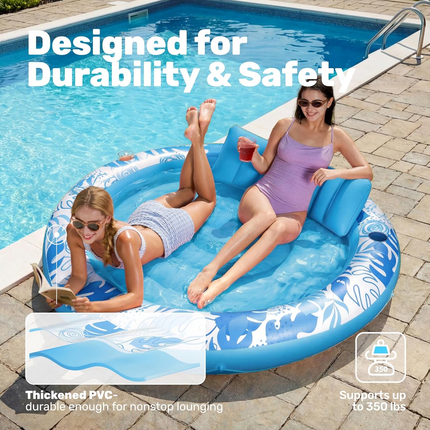 Sloosh Inflatable Pools & Water Fun Tanning Pool Lounger Float 72" x 65" NEW