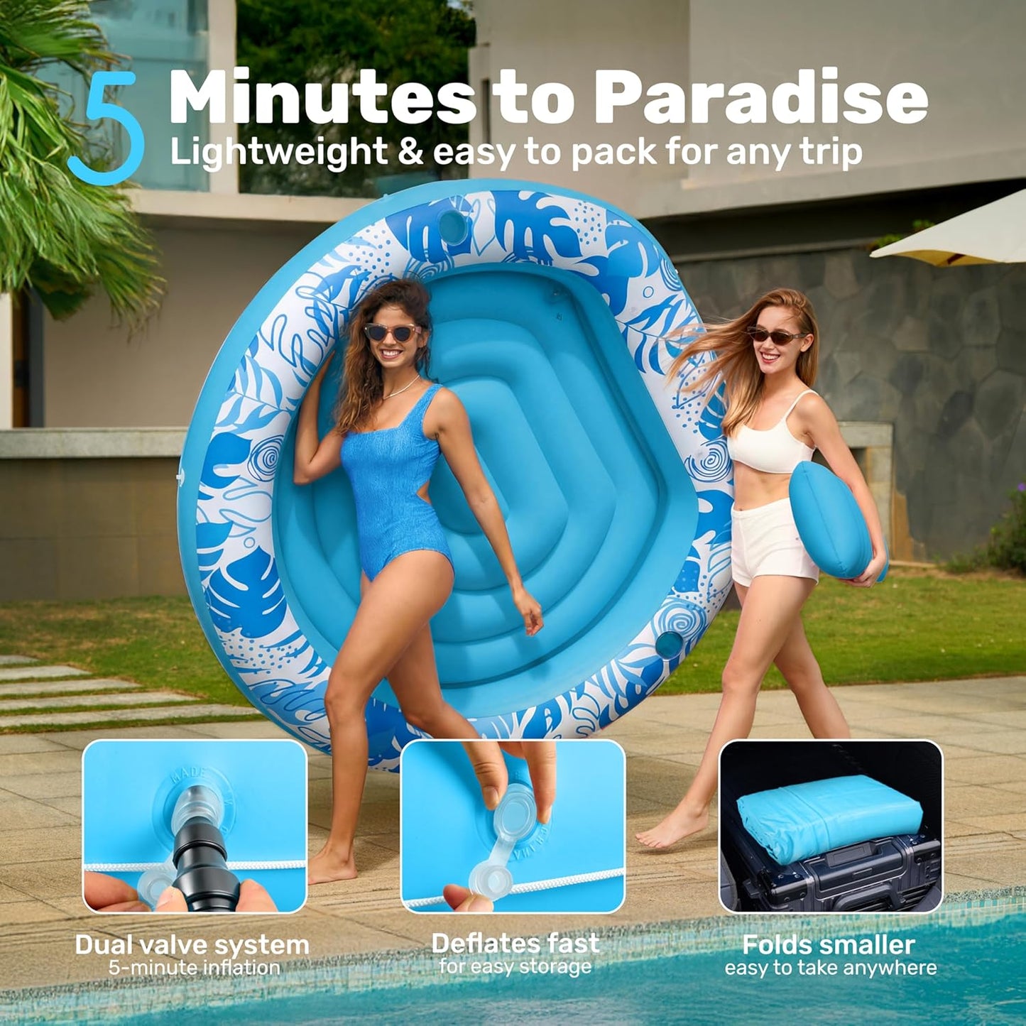 Sloosh Inflatable Pools & Water Fun Tanning Pool Lounger Float 72" x 65" NEW