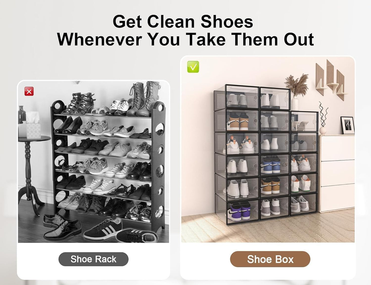 ALINK Boot & Shoe Boxes Organizers Clear Plastic Storage Containers 12 Pack DEMO