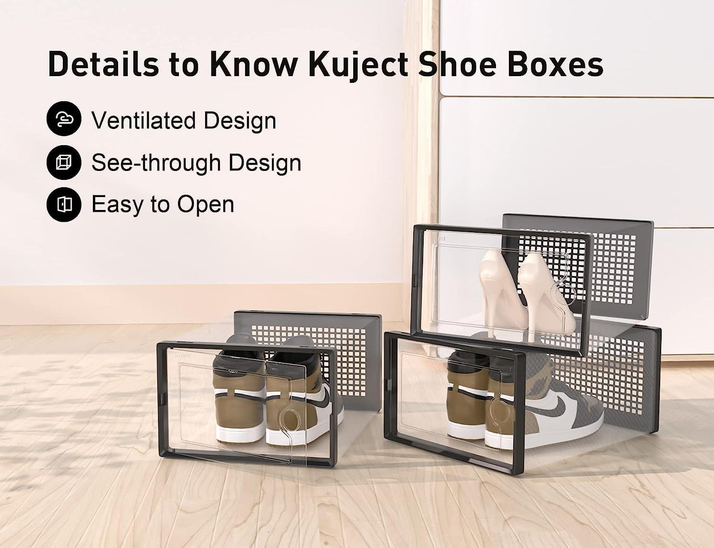 ALINK Boot & Shoe Boxes Organizers Clear Plastic Storage Containers 12 Pack DEMO