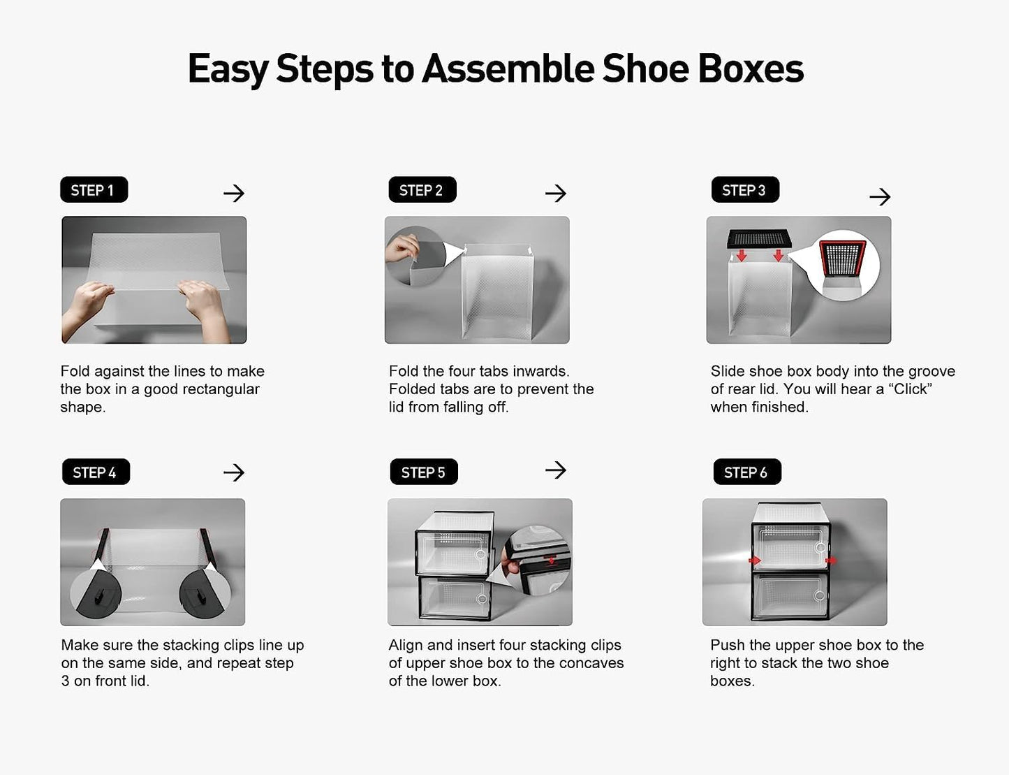 ALINK Boot & Shoe Boxes Organizers Clear Plastic Storage Containers 12 Pack DEMO