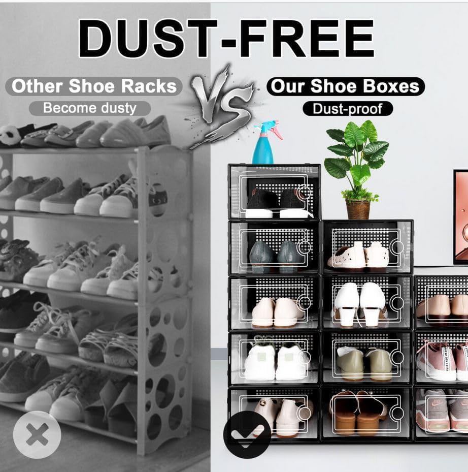 ALINK Boot & Shoe Boxes Organizers Clear Plastic Storage Containers 12 Pack DEMO