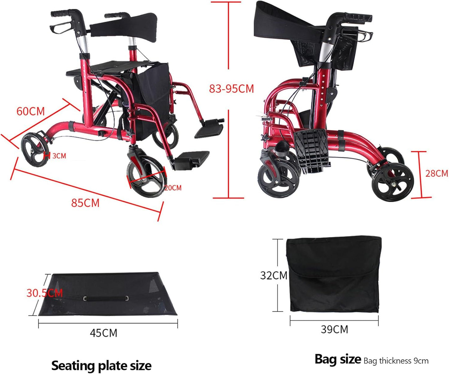 LUVAGD 2-in-1 Wheelchairs Foldable Rollator Wheelchair with Seat DEMO