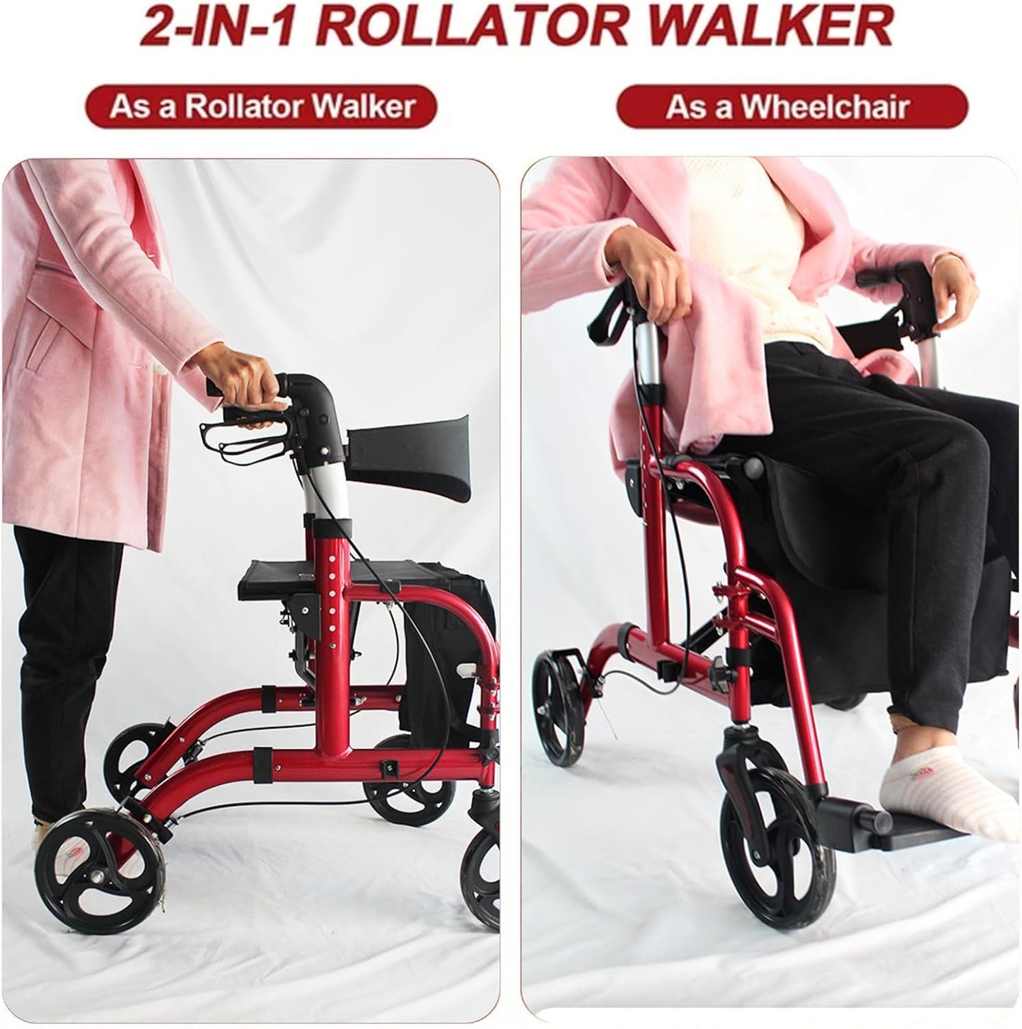 LUVAGD 2-in-1 Wheelchairs Foldable Rollator Wheelchair with Seat DEMO