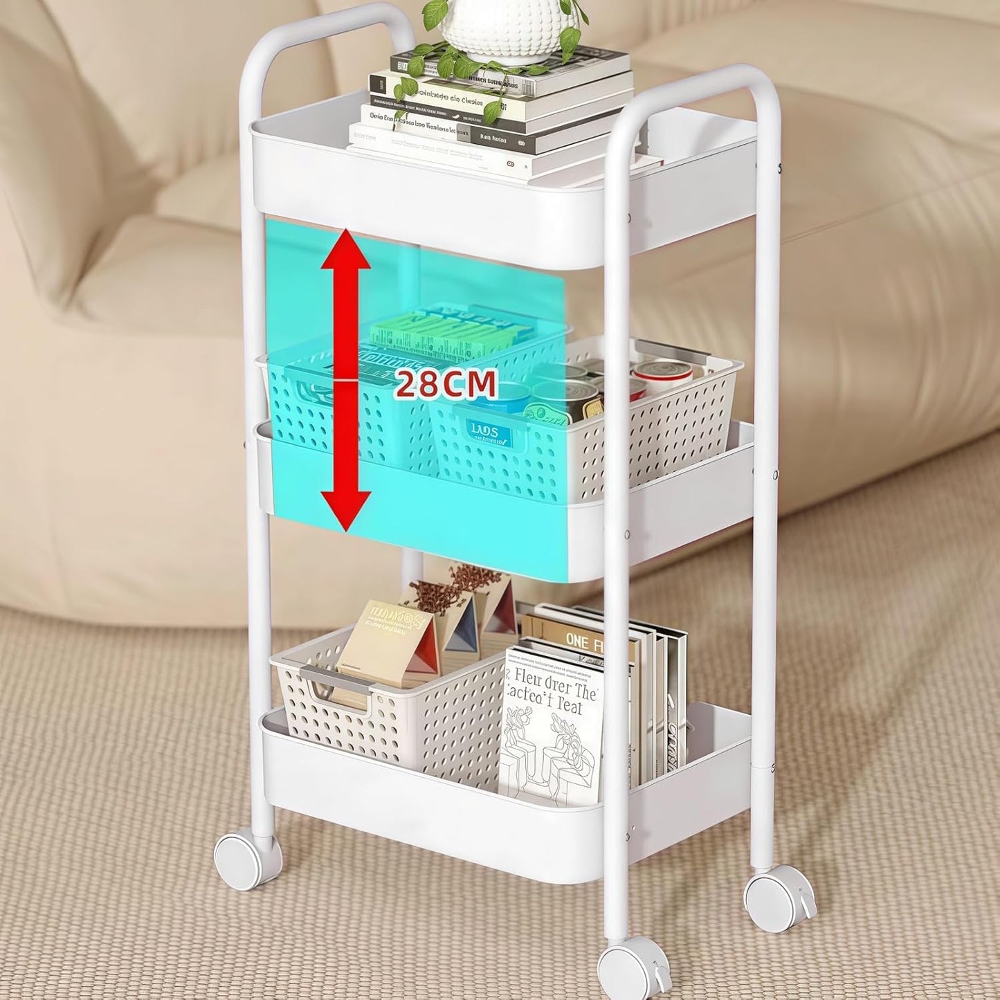 SYGELER 3-Tier Storage Carts Plastic Rolling Utility Cart with Handle DEMO