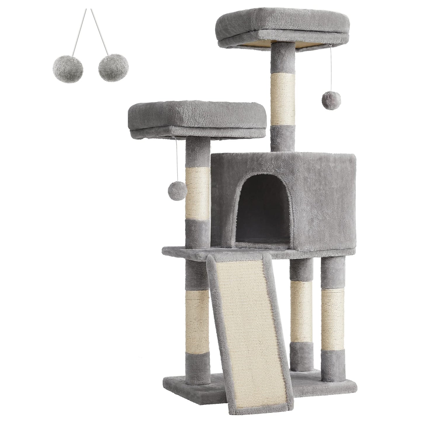 Feandrea Cat Tower Scratching Post Condo Plush Grey Play Towers & Trees NEW