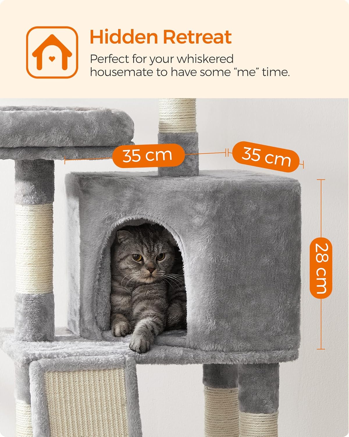 Feandrea Cat Tower Scratching Post Condo Plush Grey Play Towers & Trees NEW
