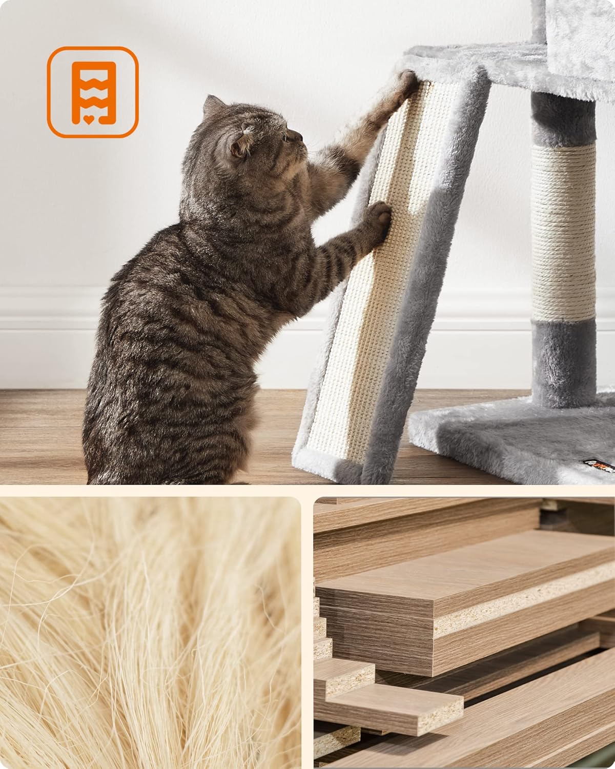 Feandrea Cat Tower Scratching Post Condo Plush Grey Play Towers & Trees NEW