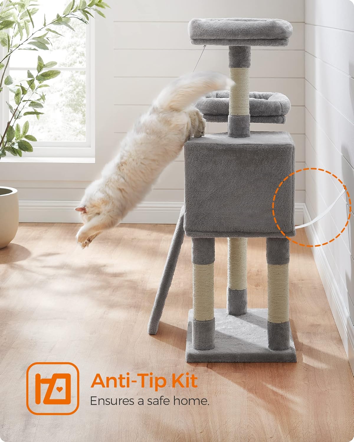 Feandrea Cat Tower Scratching Post Condo Plush Grey Play Towers & Trees NEW