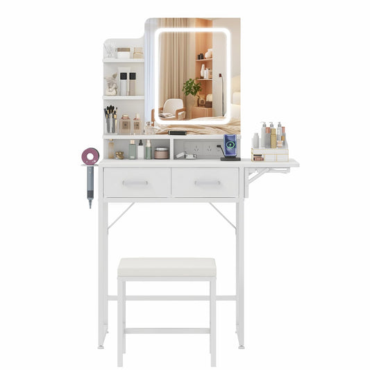 ADVWIN Dressing Dressing Tables Table with LED Lighted Mirror and Charging DEMO
