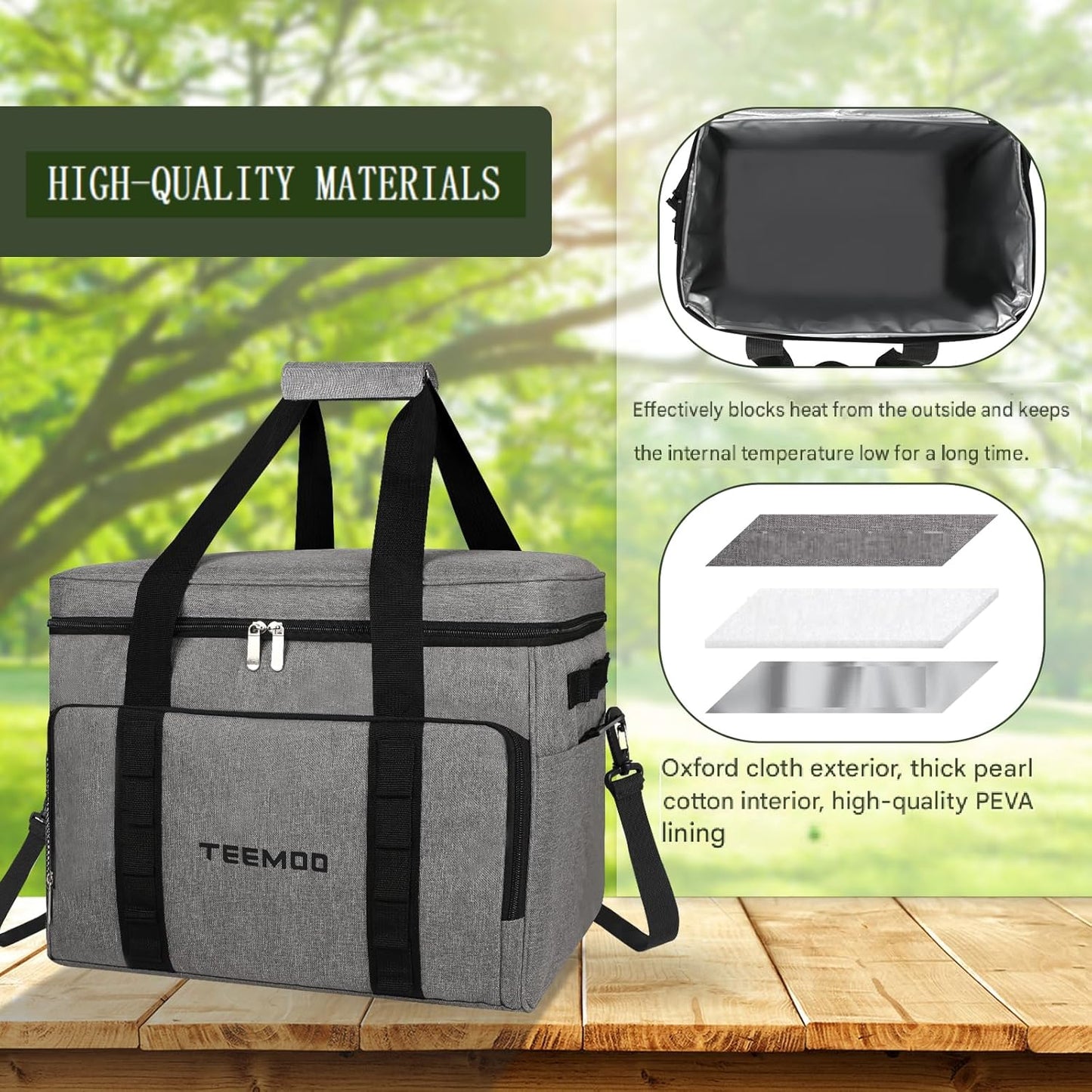 teemoo Large Soft Collapsible Cooler Bag 33L Leakproof, Portable, Grey NEW