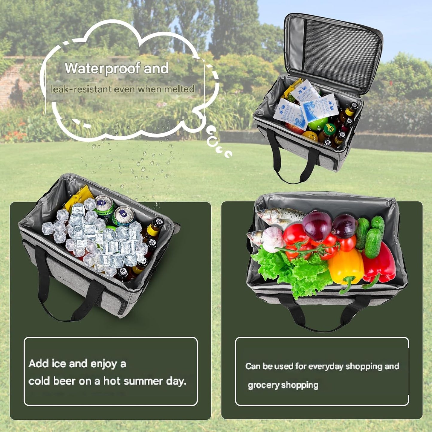 teemoo Large Soft Collapsible Cooler Bag 33L Leakproof, Portable, Grey NEW