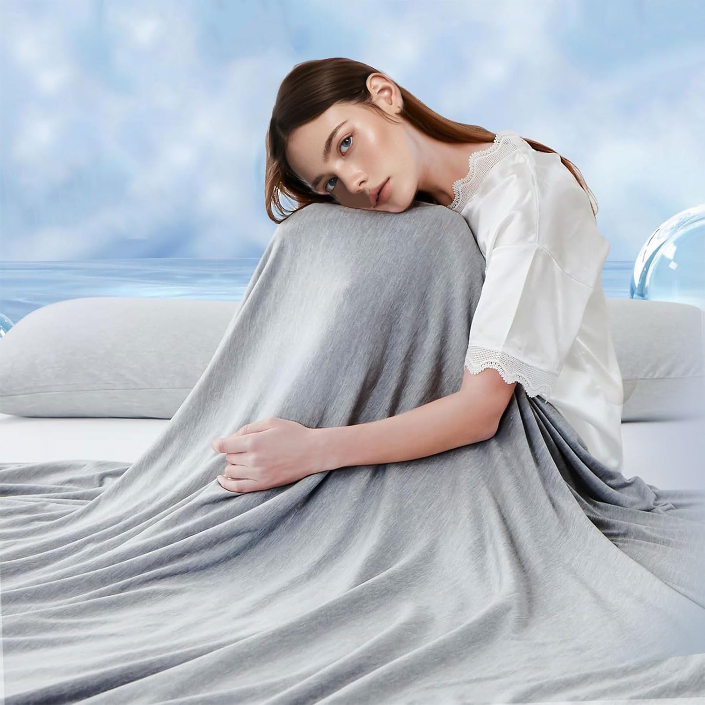 Croch Cooling Fiber Blanket for Hot Sleepers, Grey 150x200cm Twin Throw NEW