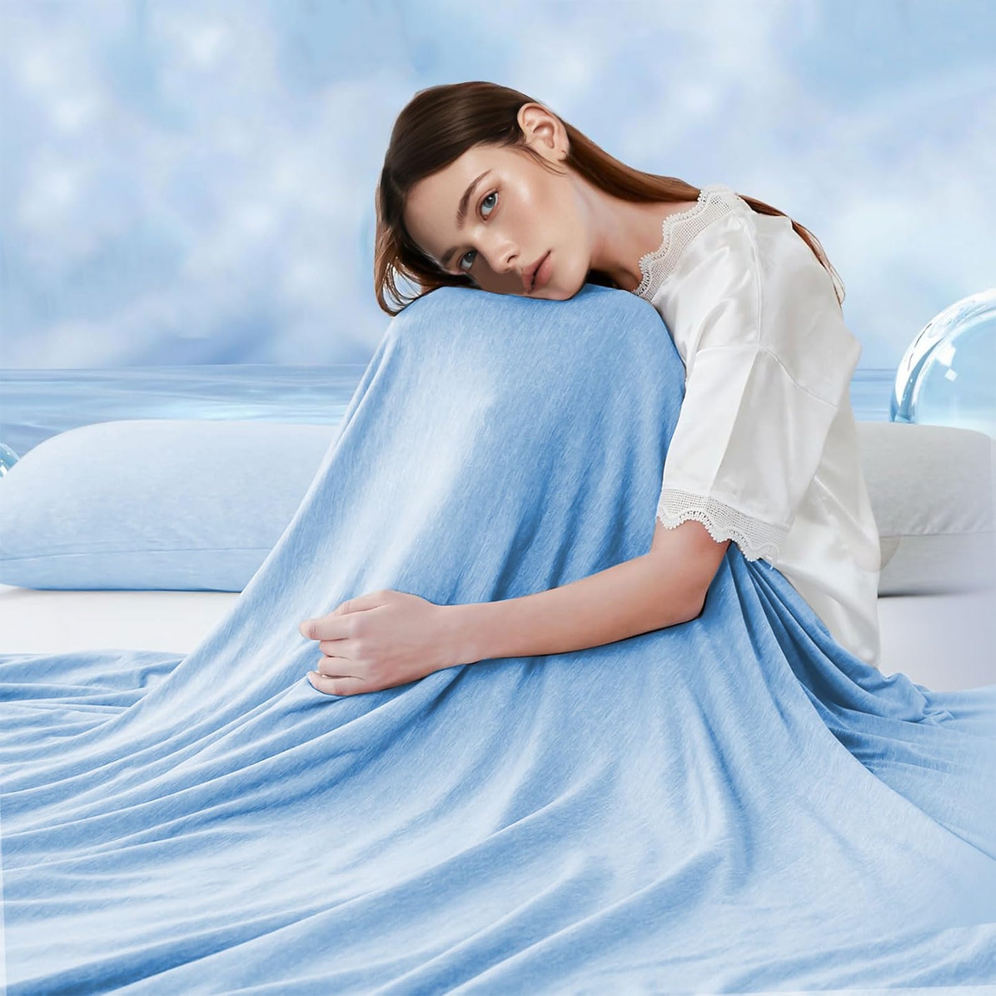 Croch Cooling Fiber Blanket for Hot Sleepers, Blue, 150x200cm Twin Size NEW