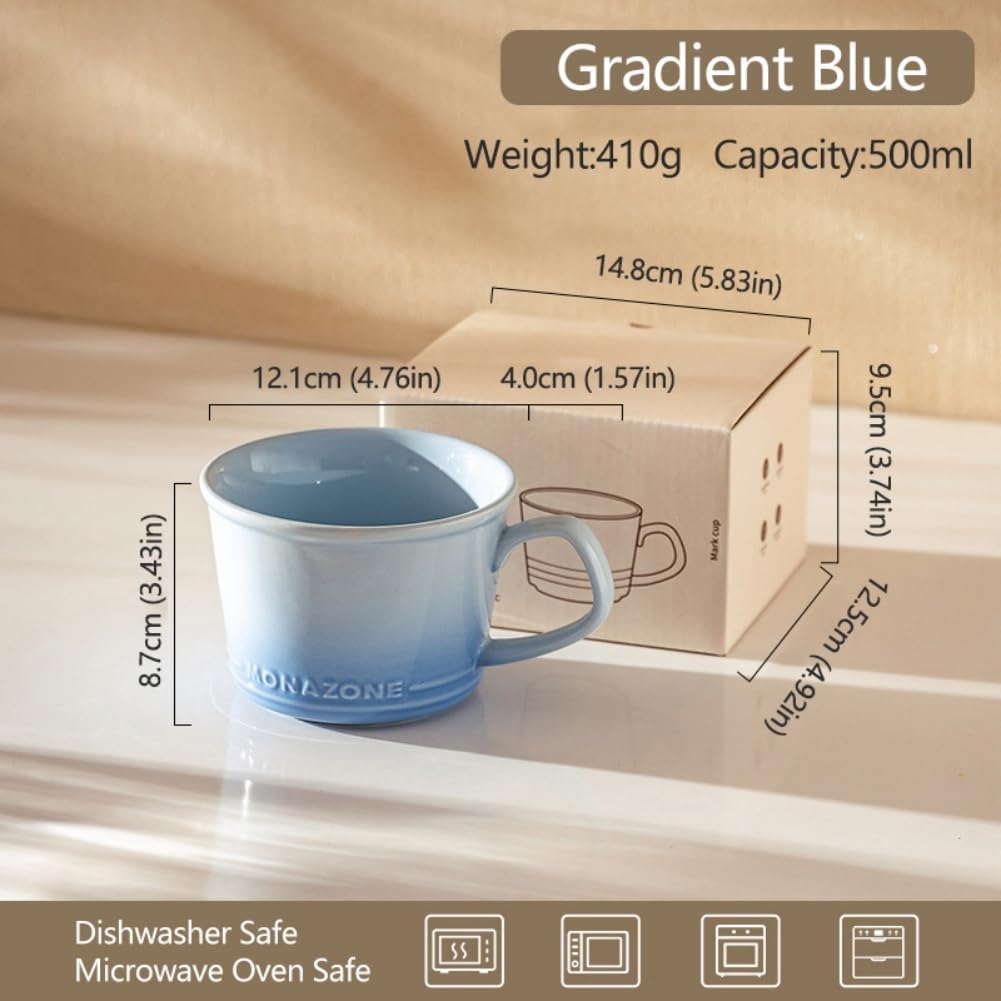 TREEWOO Large Ceramic Coffee Mug, 16.9 Oz Gradient Blue Durable Everyday Cup NEW