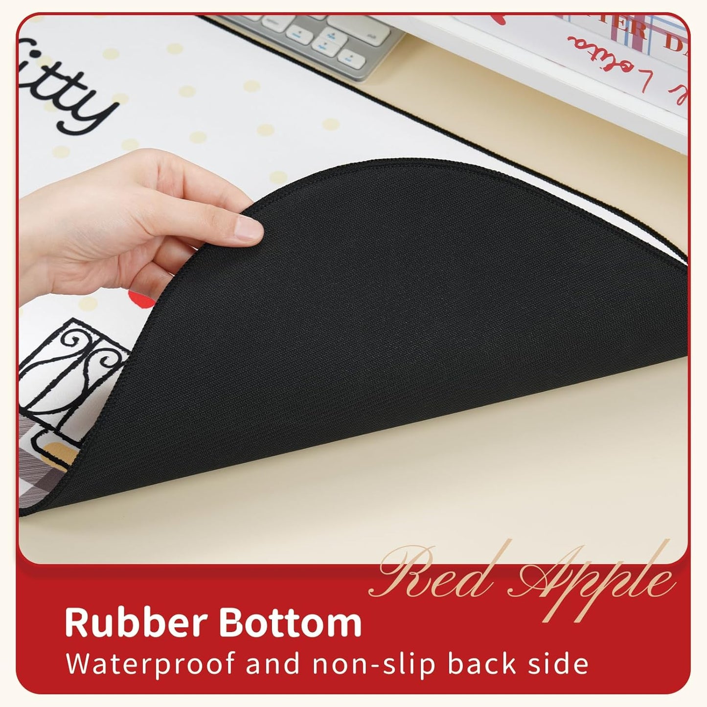 Kuitmor Non-Slip Waterproof Desk Mat White & Red Durable Large Mouse Pad NEW