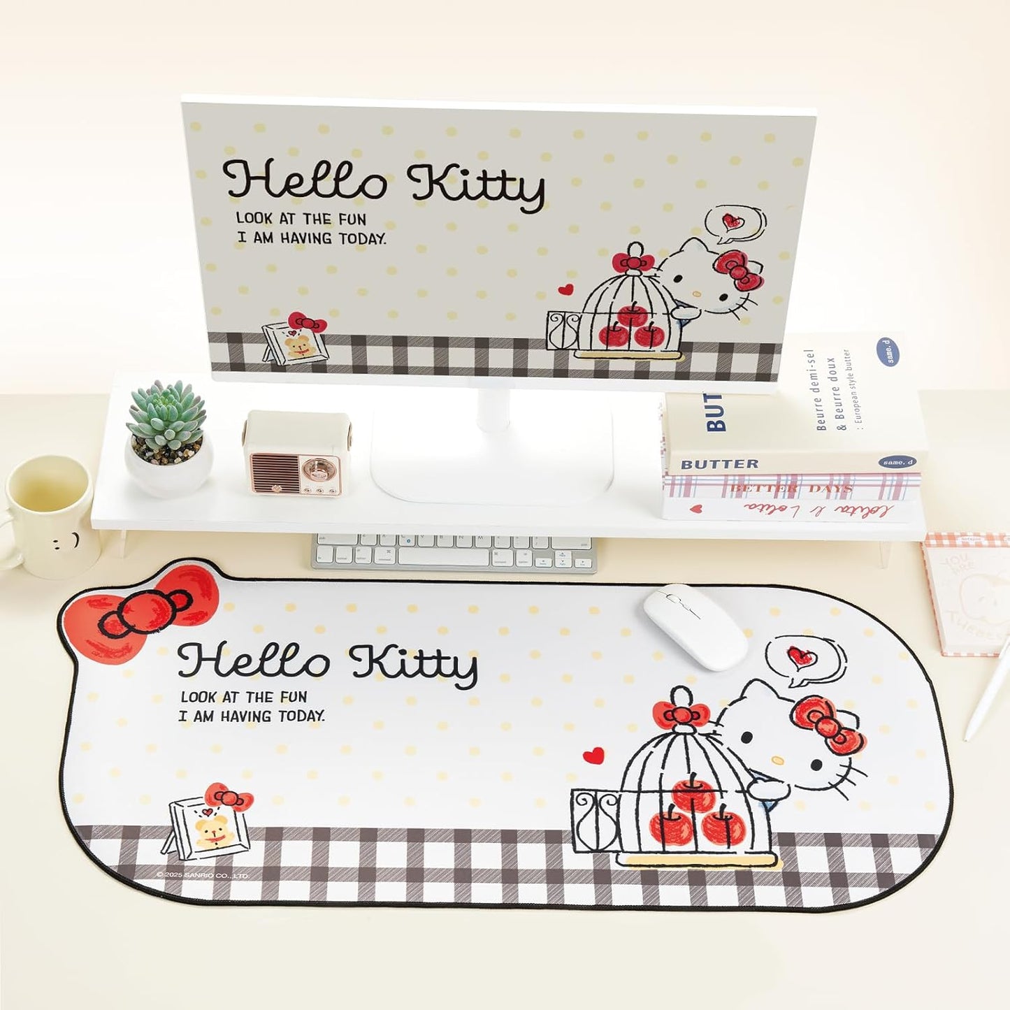 Kuitmor Non-Slip Waterproof Desk Mat White & Red Durable Large Mouse Pad NEW