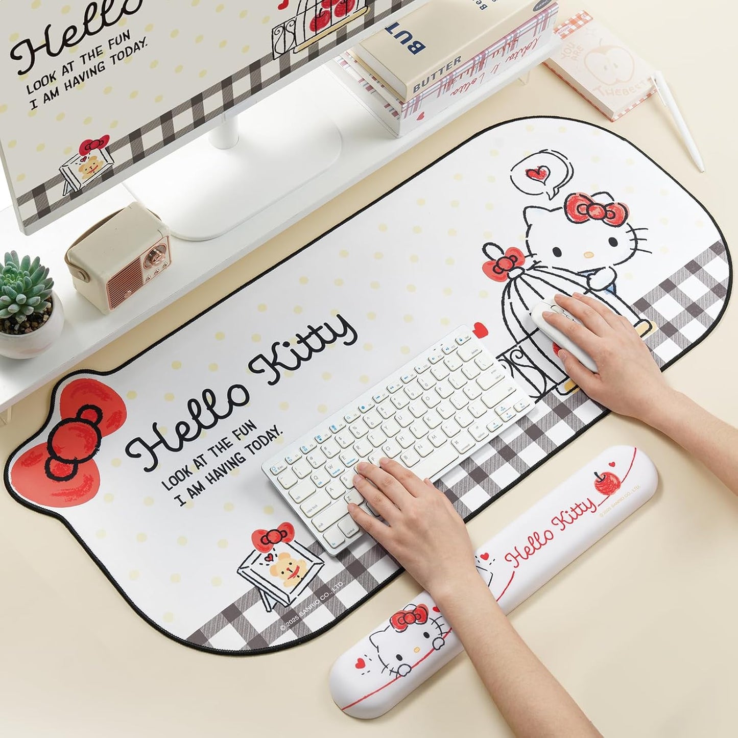 Kuitmor Non-Slip Waterproof Desk Mat White & Red Durable Large Mouse Pad NEW