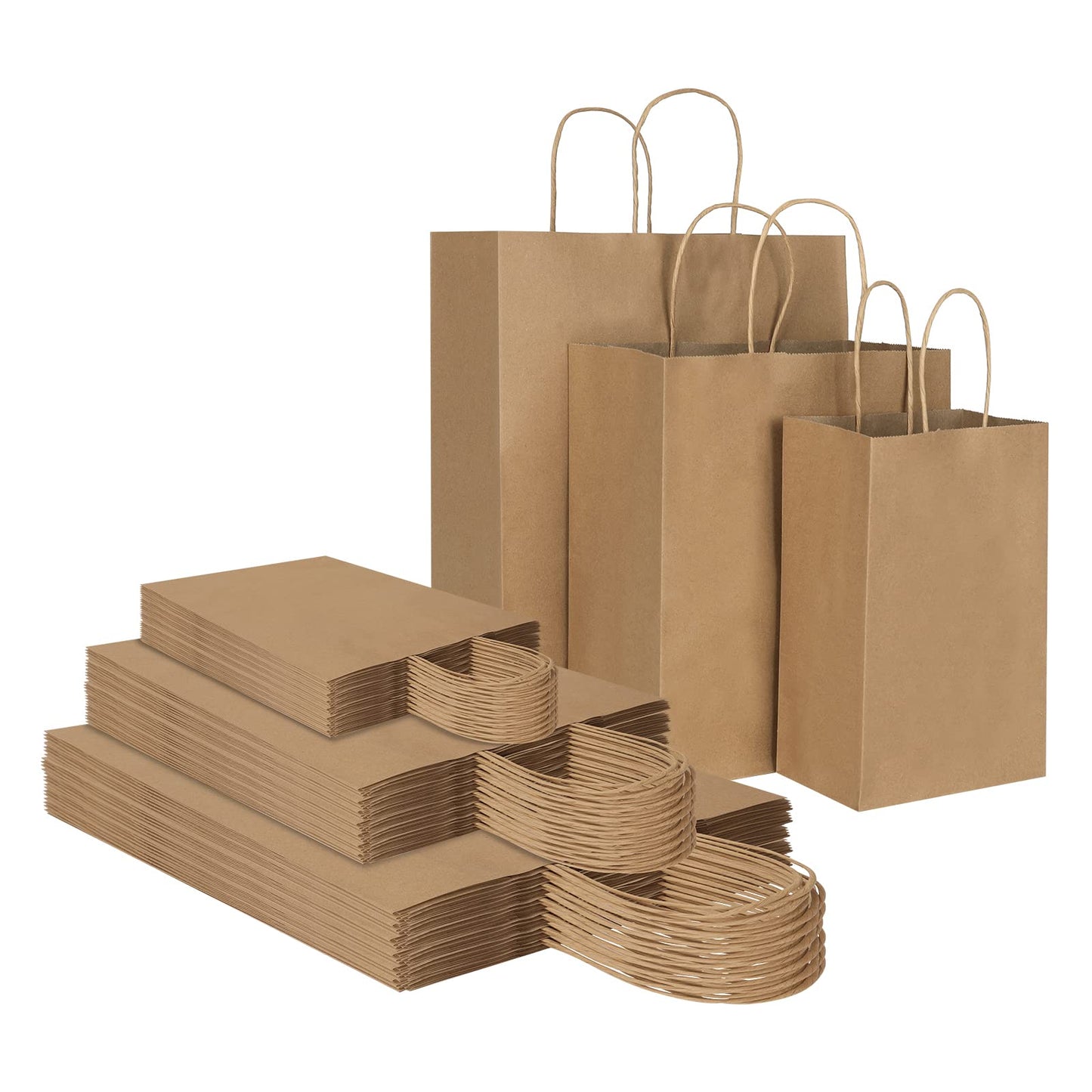 Toovip Plain Brown Kraft Paper Gift Bags with Handles, 1 Count (Pack of 90) NEW