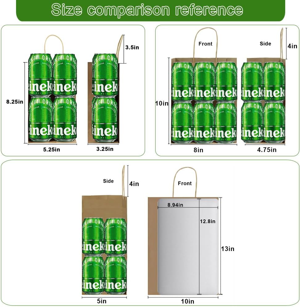 Toovip Plain Brown Kraft Paper Gift Bags with Handles, 1 Count (Pack of 90) NEW